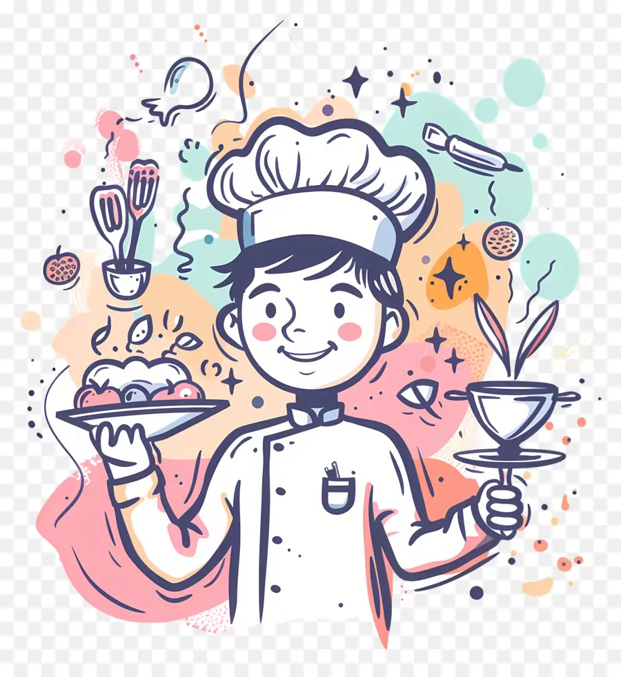 Chef Doodle，Chef Com Prato PNG