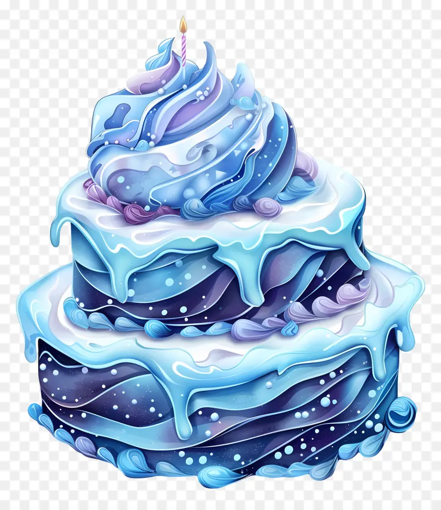 Bolo De Aniversário，Glacê Azul E Branco PNG