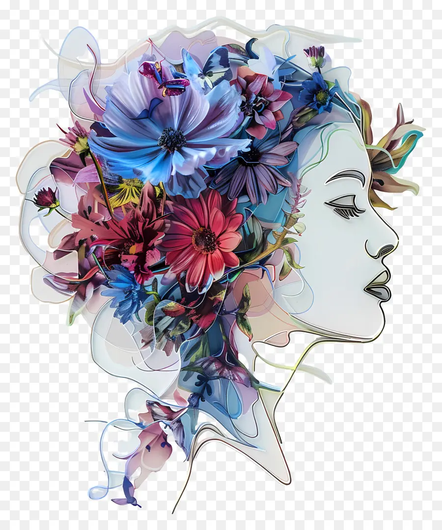 Menina De Flor，Arte Do Rosto Da Flor PNG