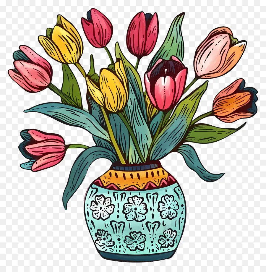 Vaso Com Tulipas，Tulipas PNG