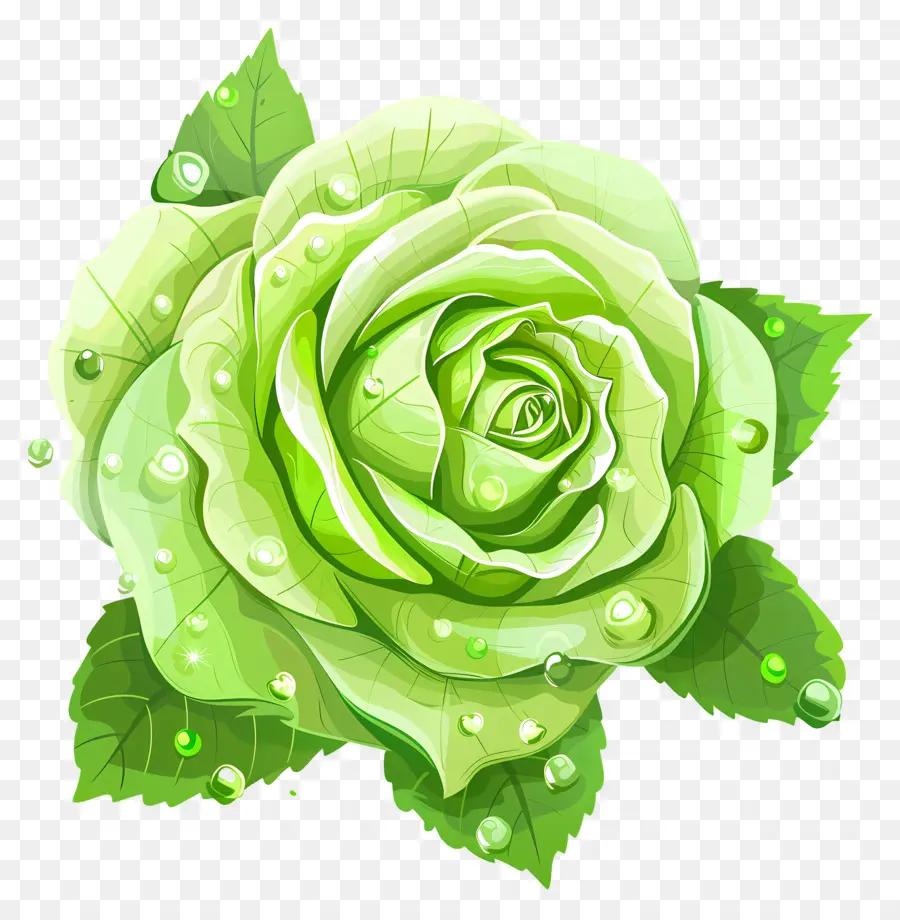 Rosa Verde，As Gotas De água PNG