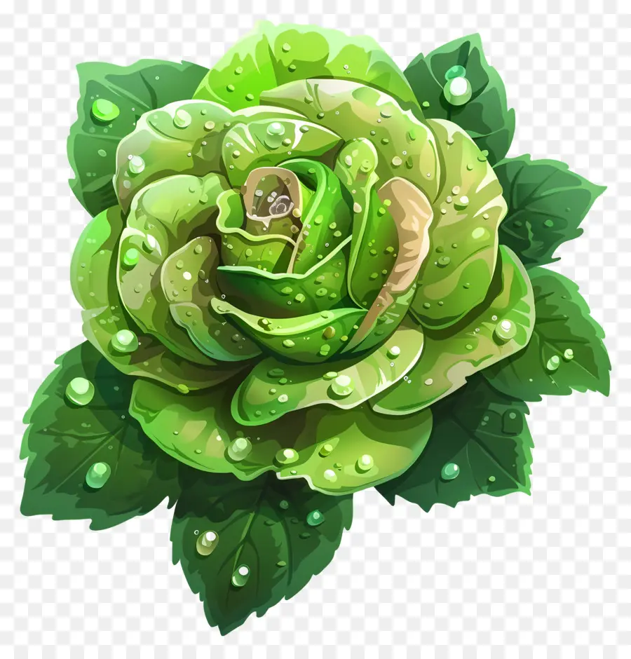 Rosa Verde，Gotas De Orvalho PNG