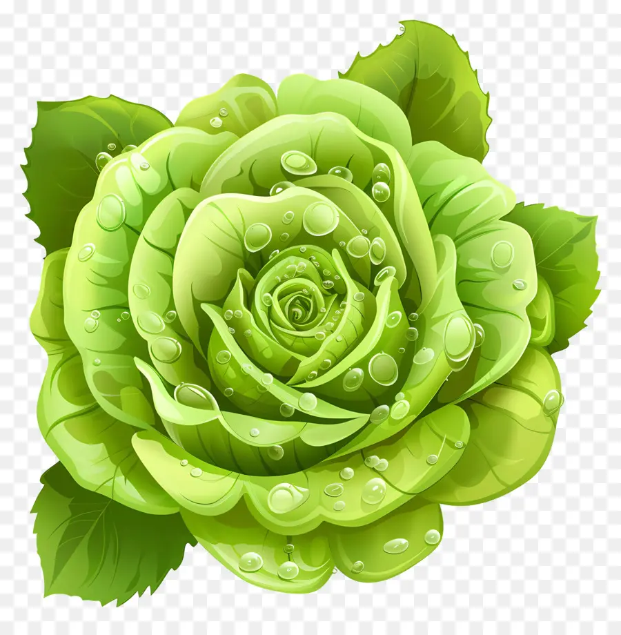 Rosa Verde，As Gotas De água PNG