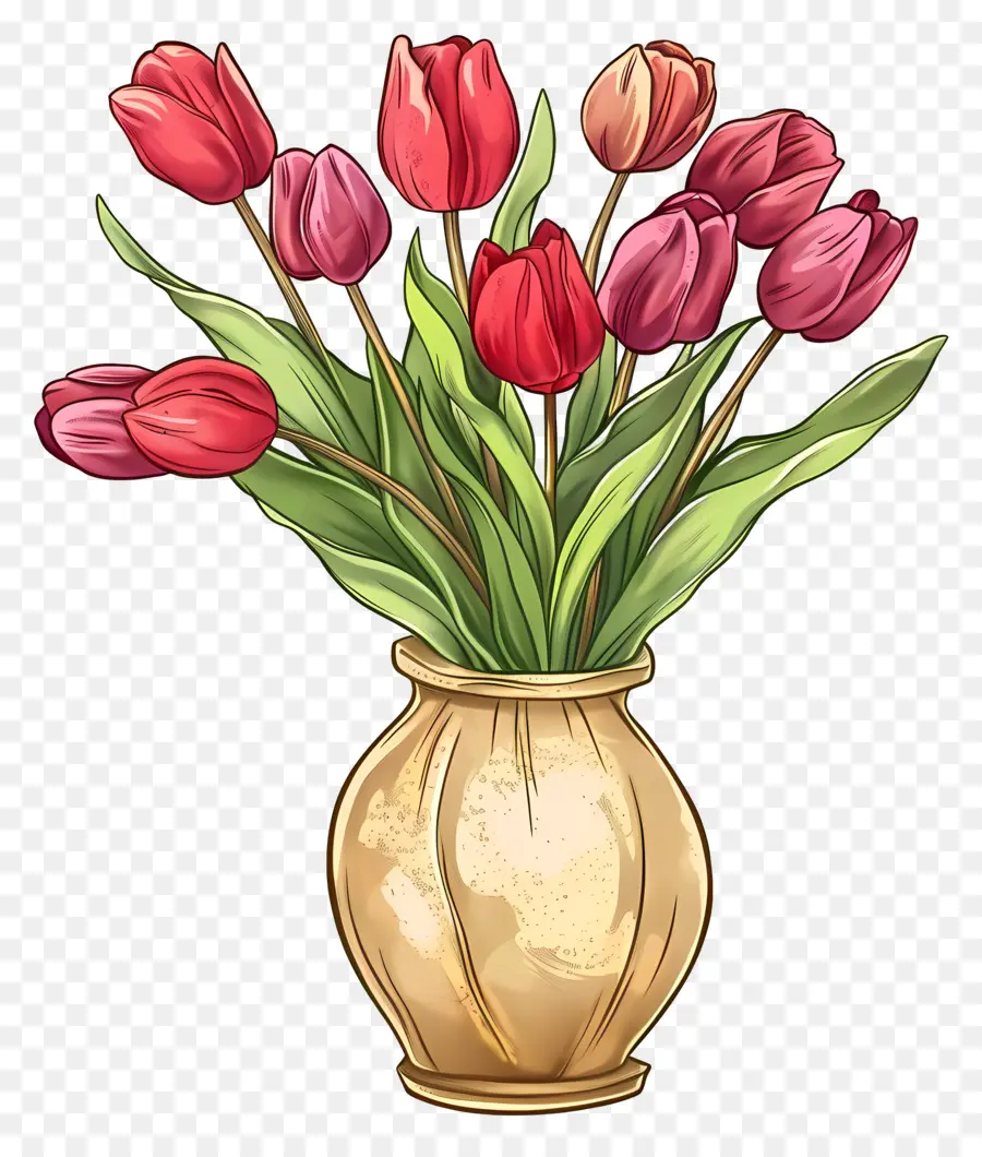 Vaso Com Tulipas，Tulipas Vermelhas PNG