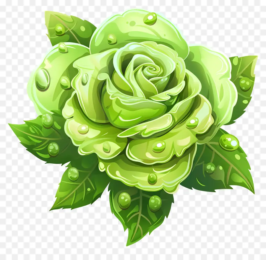 Rosa Verde，Gotas De Orvalho PNG