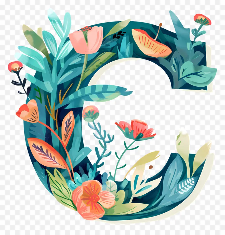 Carta C，Carta Floral C PNG