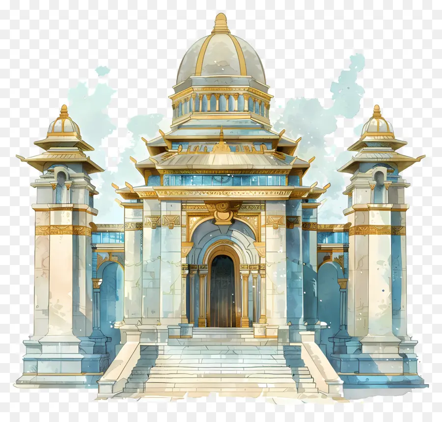 Templo，Pintura Em Aquarela PNG