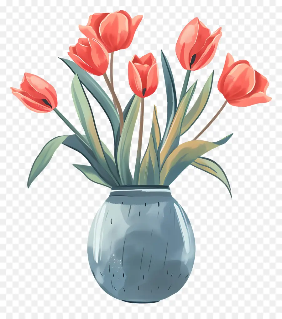 Vaso Com Tulipas，Tulipas Cor De Rosa PNG