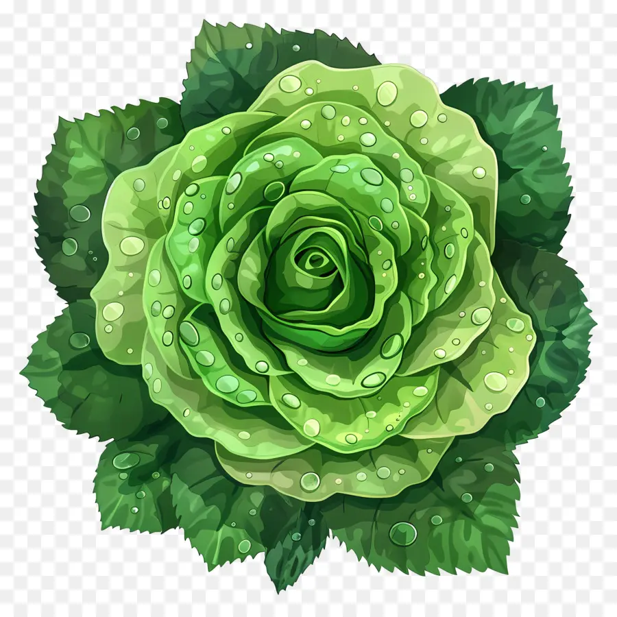 Rosa Verde，Gotas De Orvalho PNG