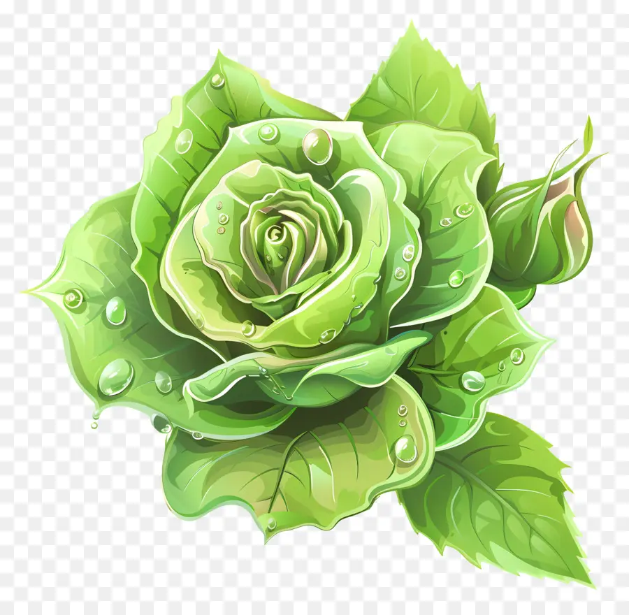 Rosa Verde，As Gotas De água PNG