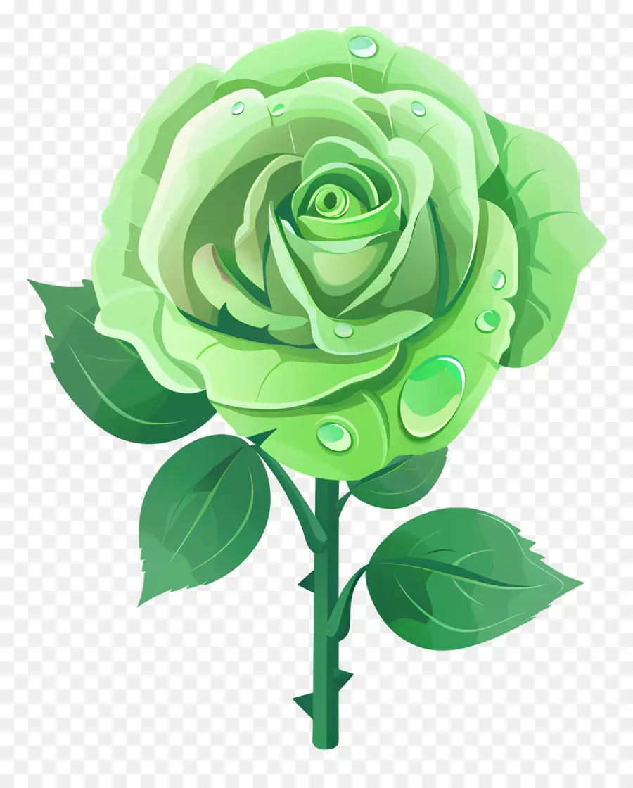 Rosa Verde，As Gotas De água PNG