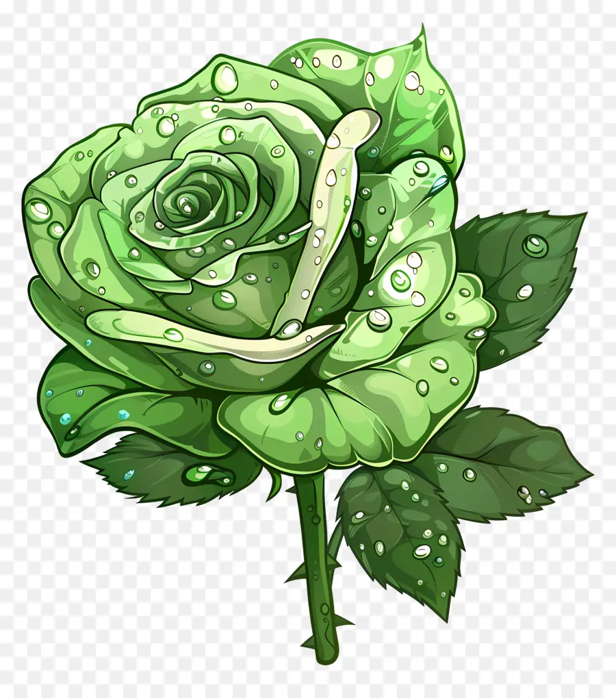 Rosa Verde，As Gotas De água PNG