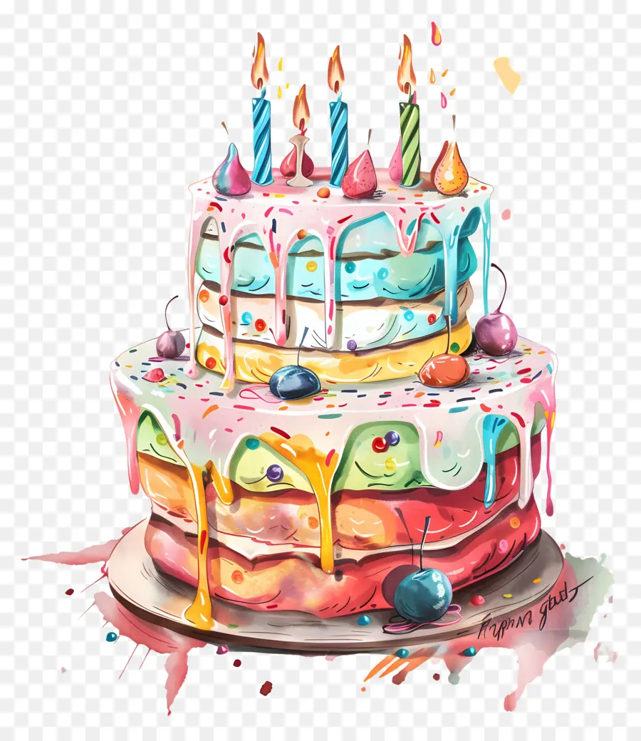 Bolo De Aniversário，Velas Coloridas PNG