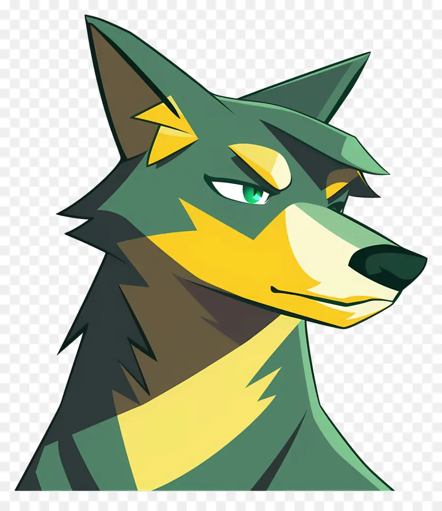 Cartoon Lobo，Olhos Verdes PNG