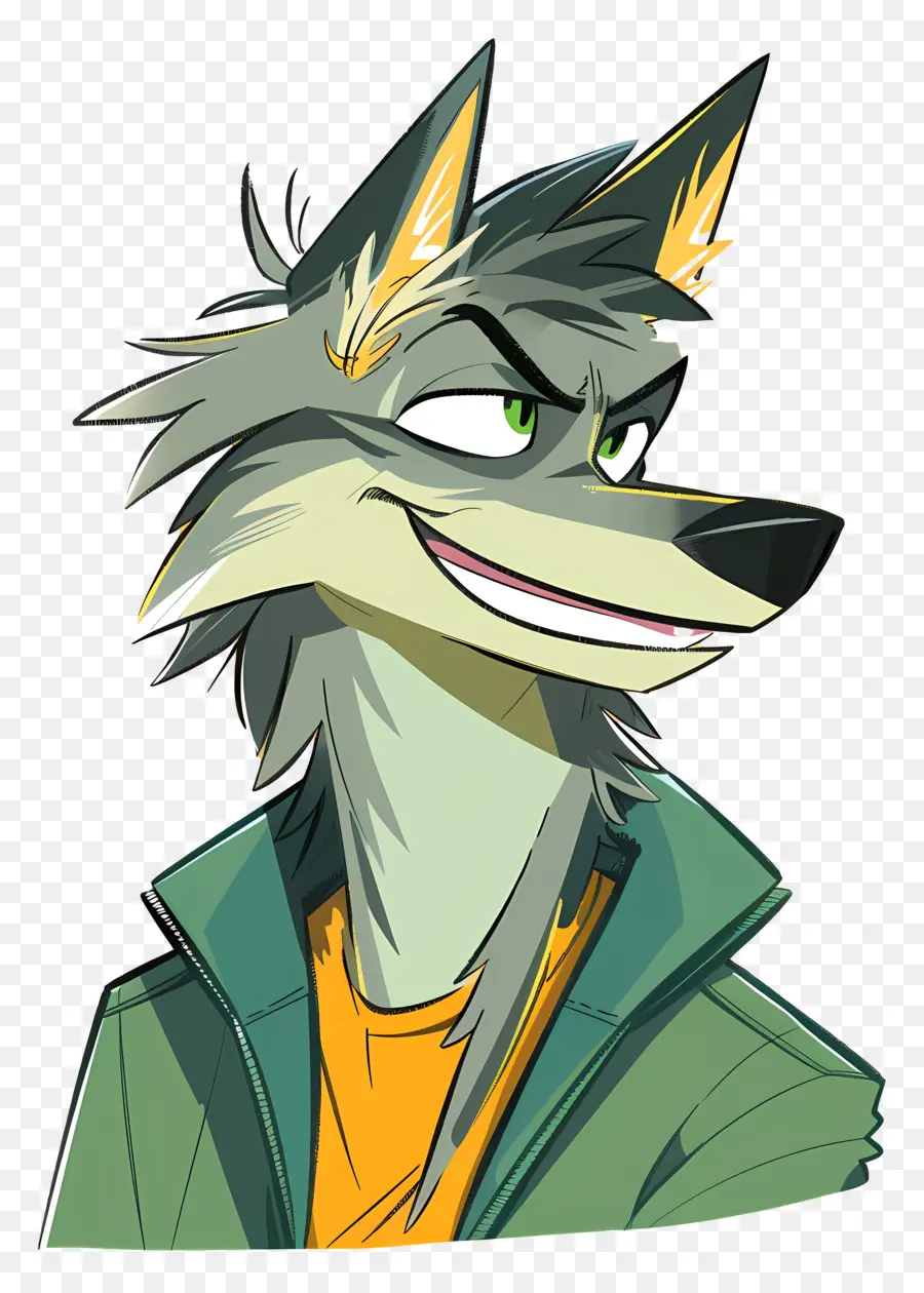 Cartoon Lobo，Olhos Verdes PNG