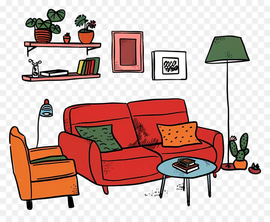 Sala De Estar，Sofá Vermelho PNG