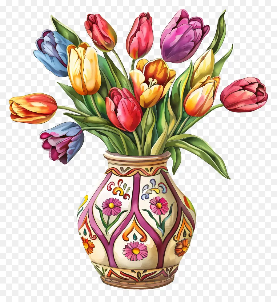 Vaso Com Tulipas，Tulipas PNG