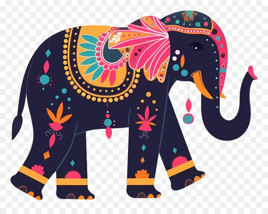 Elefante Decorado，Flores PNG