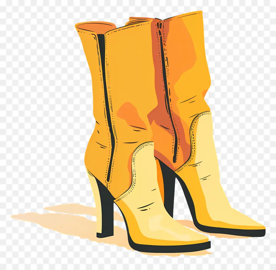 Botas De Moda，Bota De Salto Alto Amarelo PNG