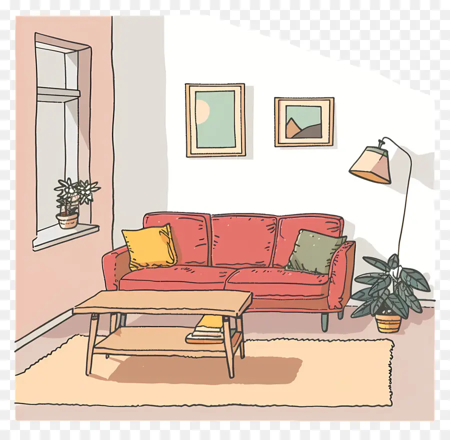 Sala De Estar，Sofá Vermelho PNG