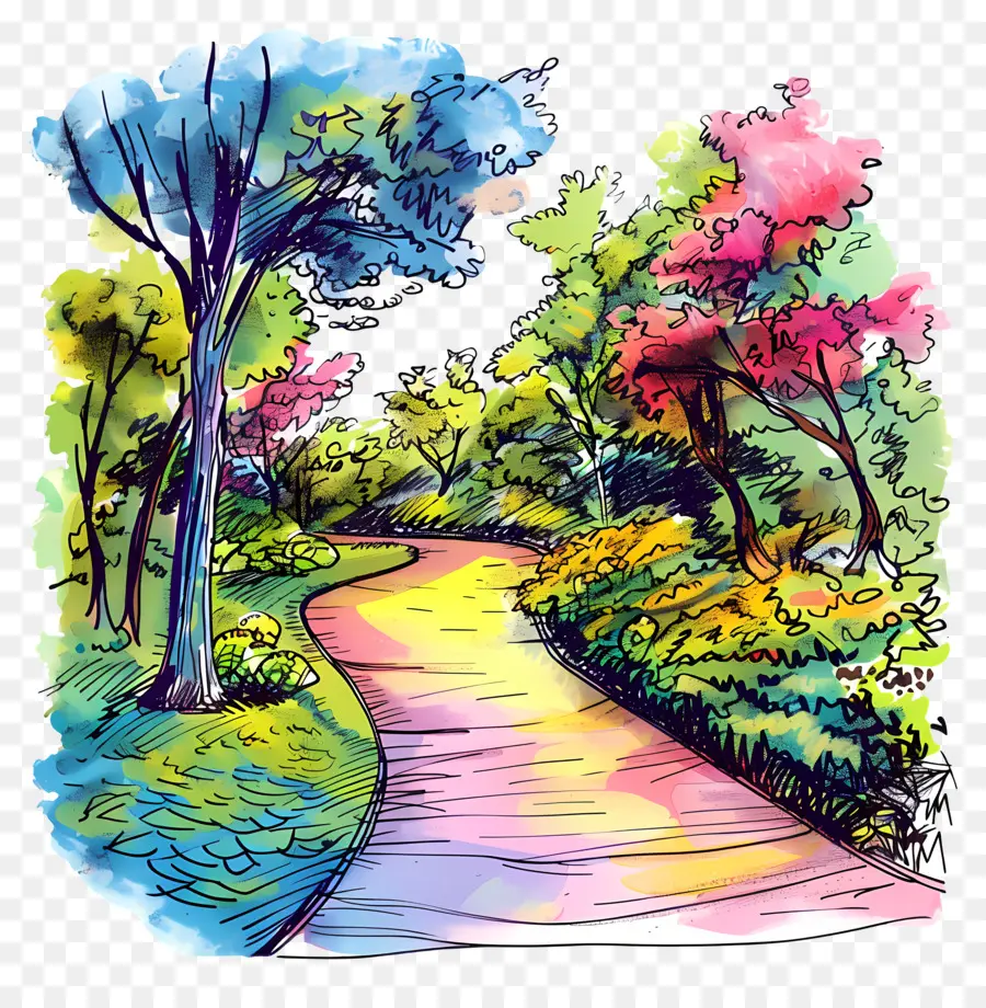 Parque Caminho，Pintura Em Aquarela PNG