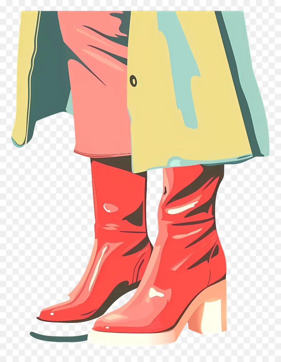 Botas De Moda，Casaco De Trincheira Amarelo PNG