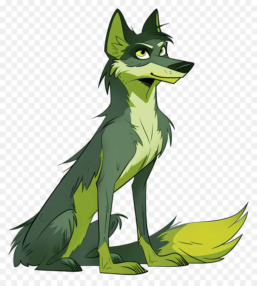 Cartoon Lobo，Verde E Amarelo PNG