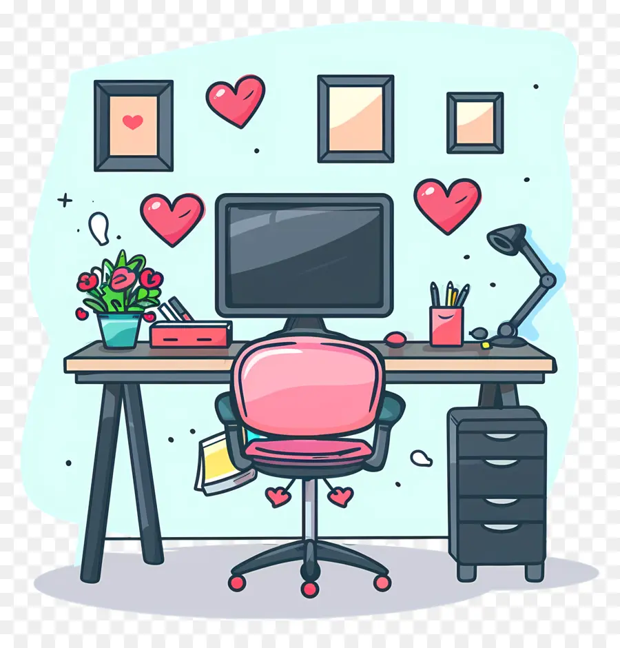 Home Office，Decoração Rosa Do Escritório PNG