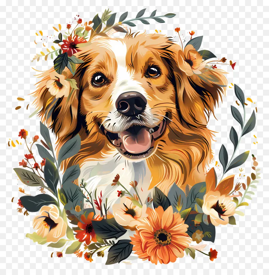 Cachorro Gosta Da Natureza，Cachorro Com Flores PNG