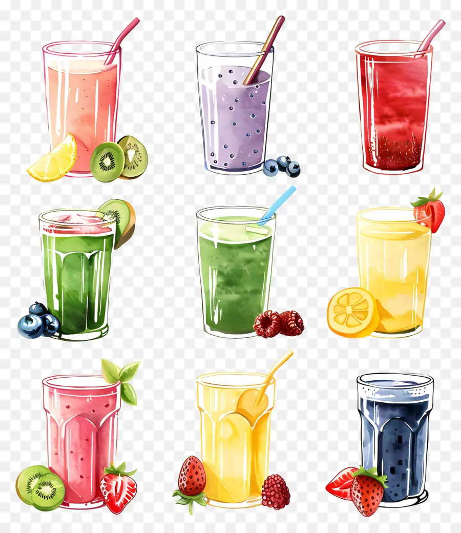 Smoothies，Ilustrações Em Aquarela PNG