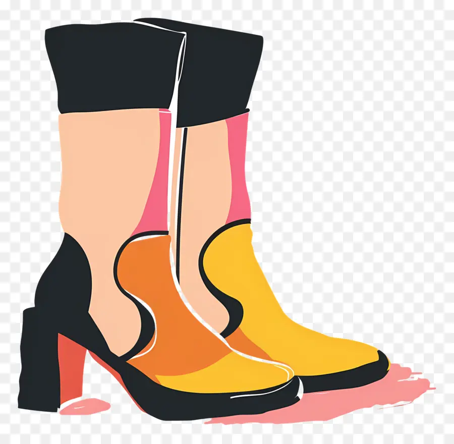 Botas De Moda，Botas Laranja E Amarelo PNG