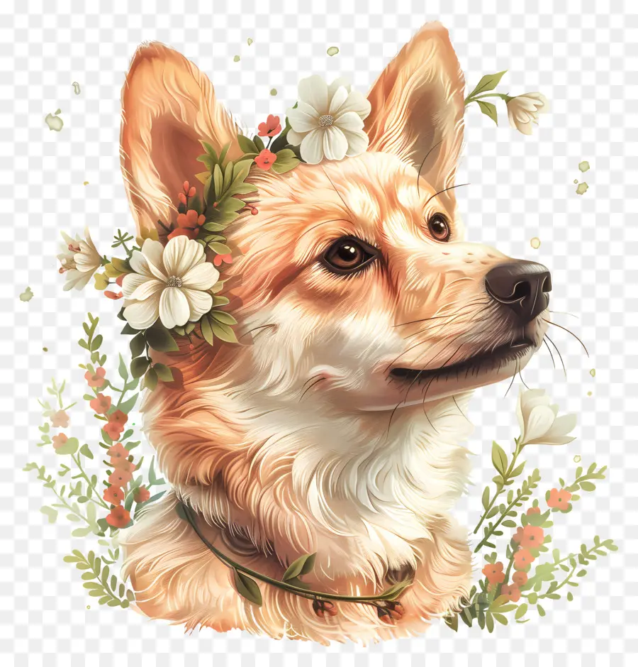 O Cachorro Gosta De Natureza，Cachorro Usando Coroa Floral PNG