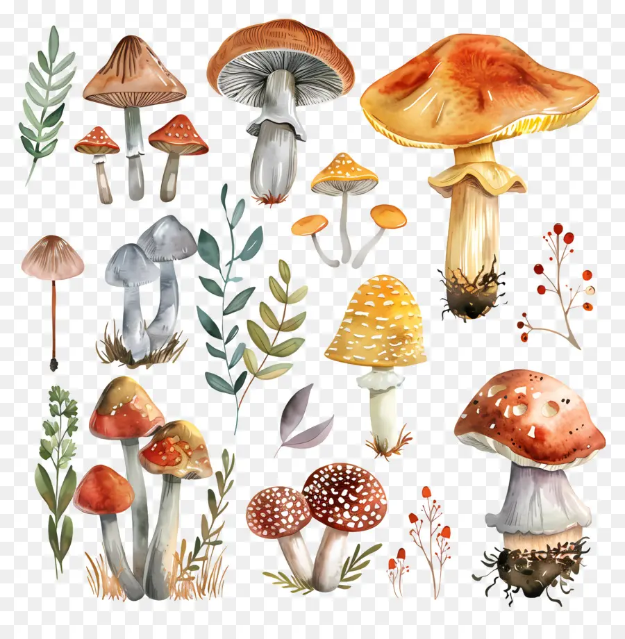 Cogumelos，Pinturas Em Aquarela PNG