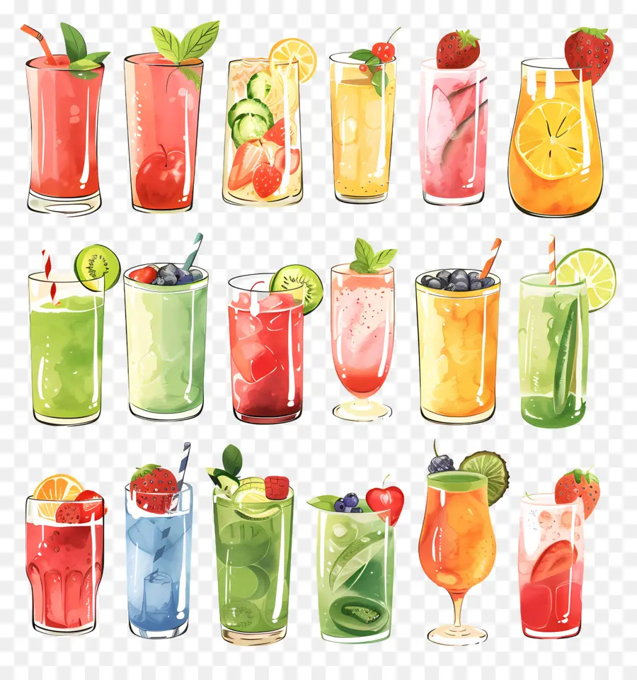 Smoothies，Ilustrações Em Aquarela PNG