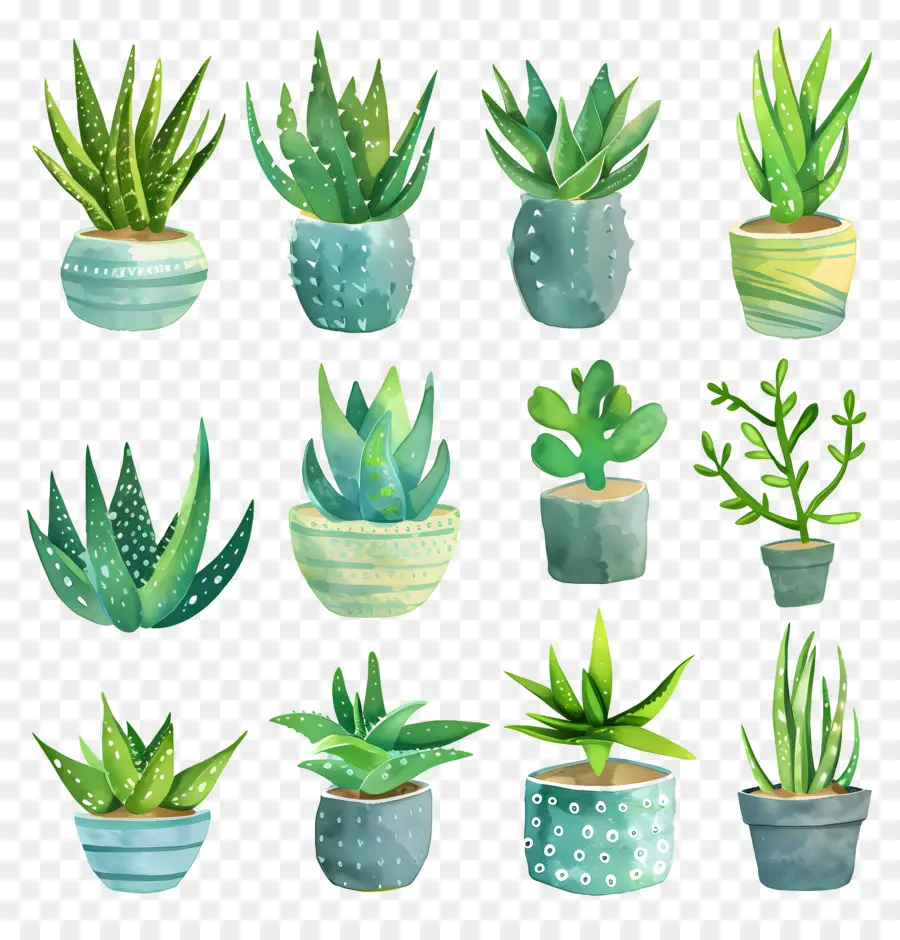 Aloe Vera，Ilustrações Suculentas Em Aquarela PNG