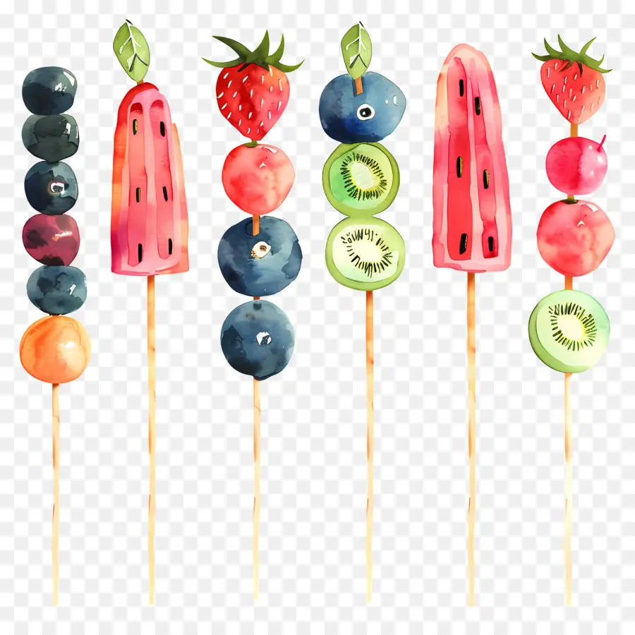 Espetos De Frutas，Melancia PNG