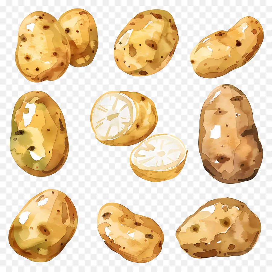 Batatas，Batatas No Fundo Preto PNG