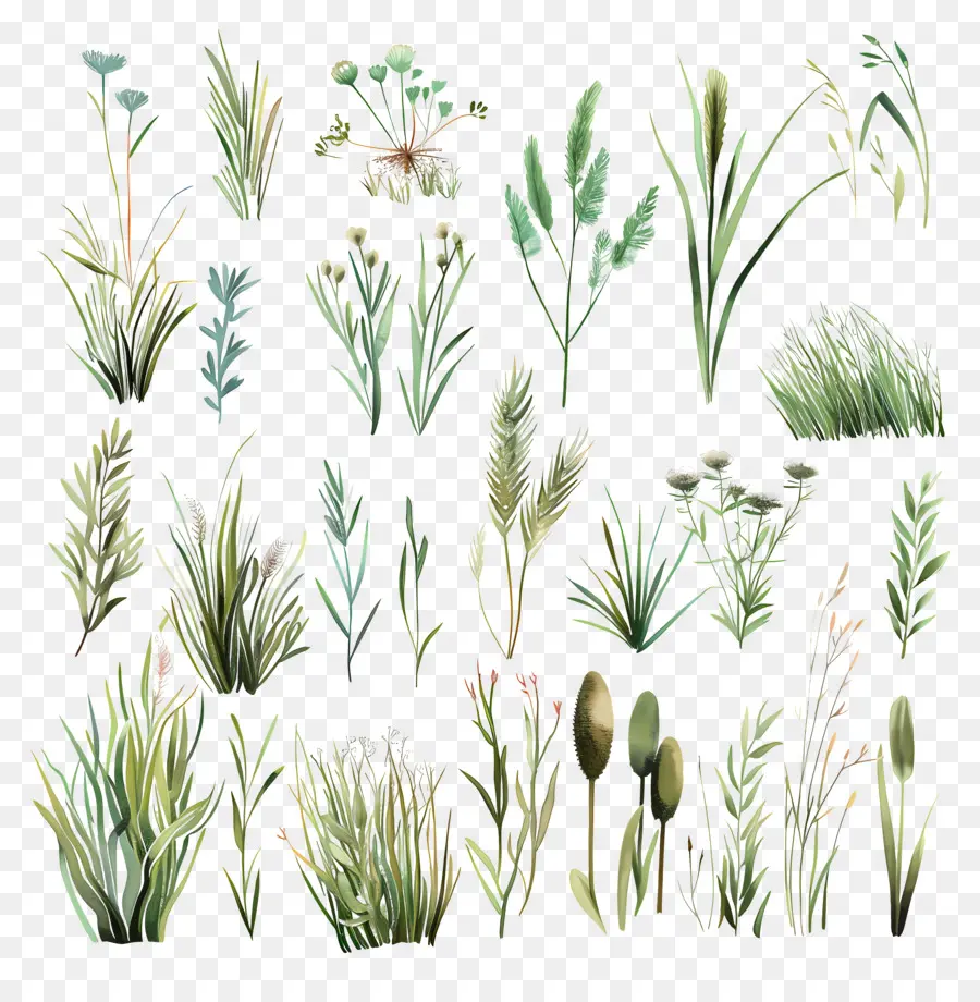 Grama，Aquarela Plantas PNG