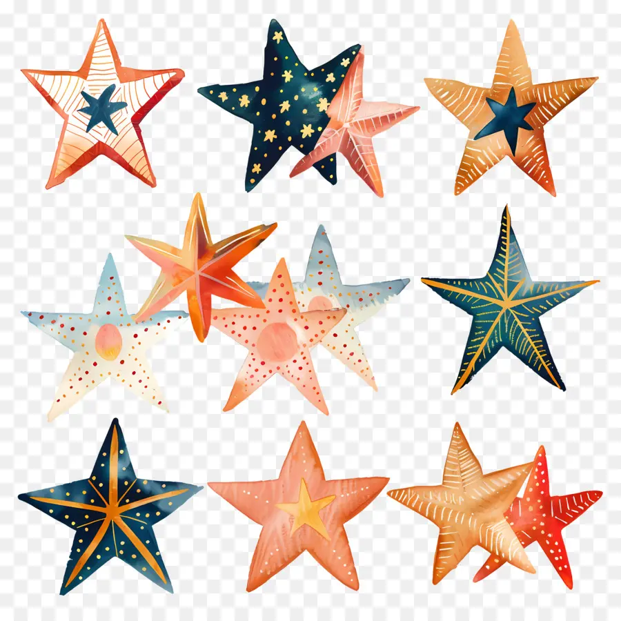 Estrelas，Ilustrações Em Aquarela PNG