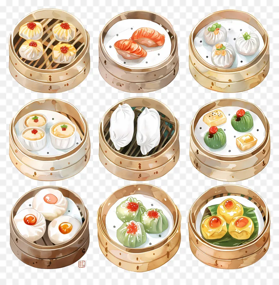 Dim Sum，Cestas De Vapor De Bambu PNG