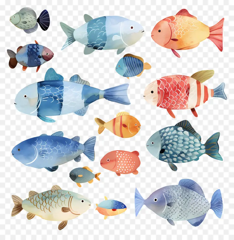 Peixe，Ilustrações Em Aquarela PNG