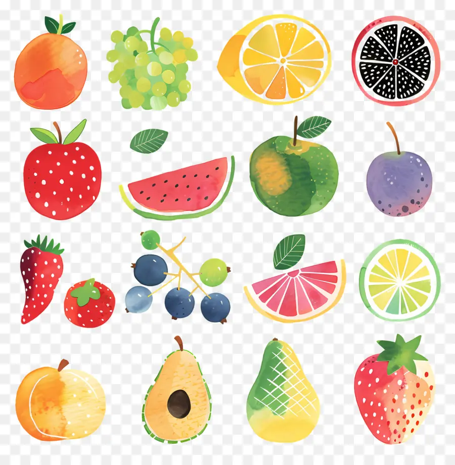 Fruits，Pinturas Em Aquarela PNG