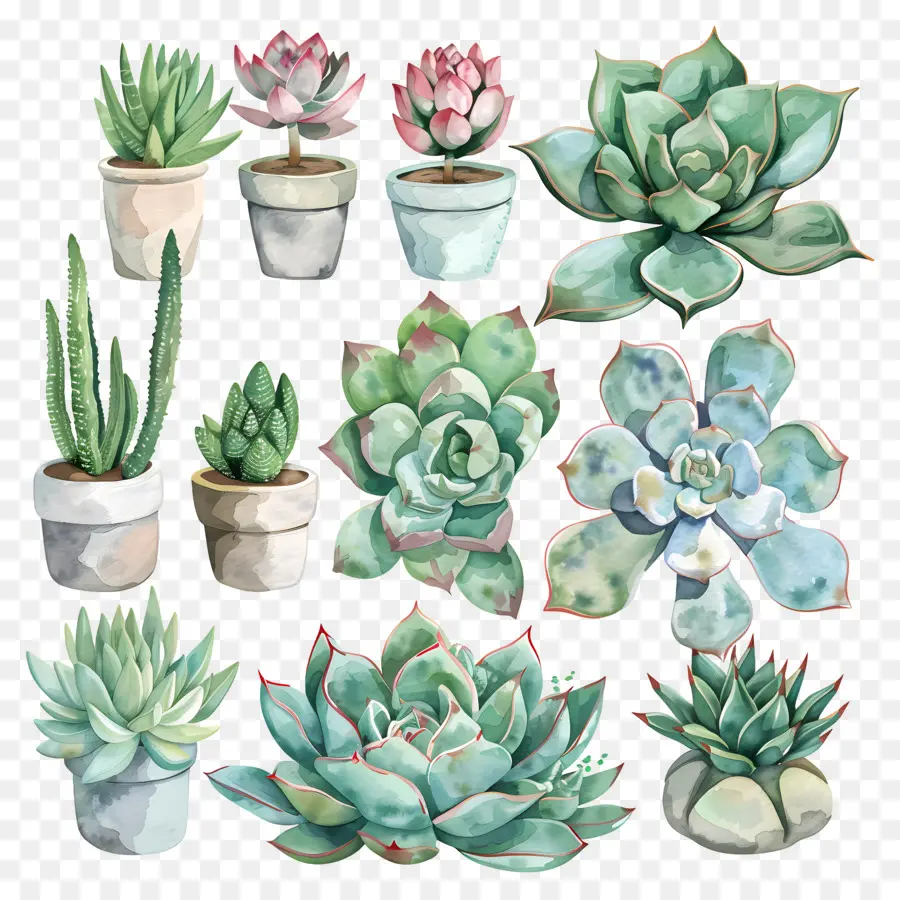 Plantas Suculentas，Aquarela Suculentas PNG