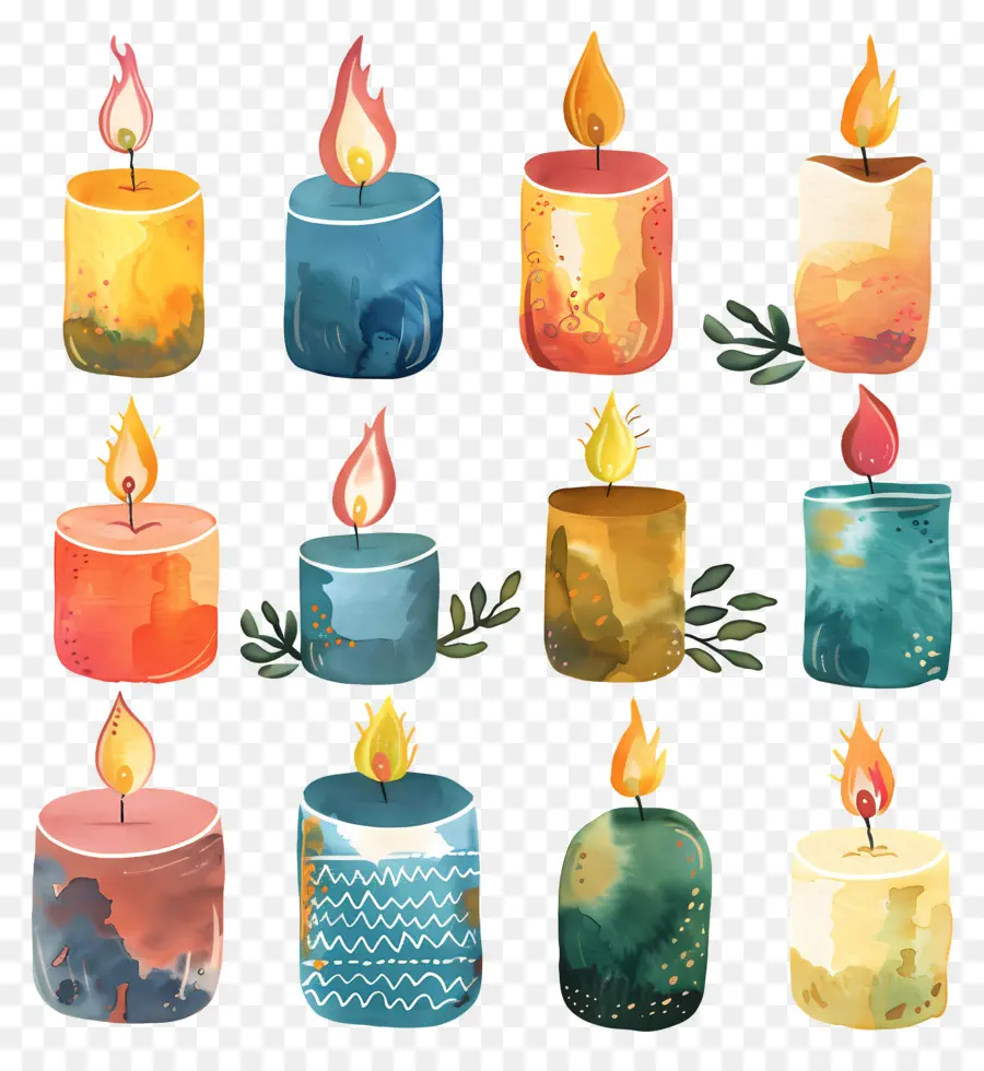 Velas，Ilustrações Em Aquarela PNG