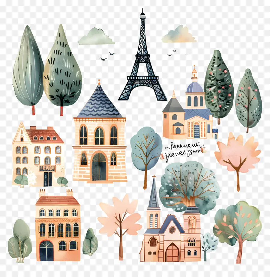 Paris，Pintura Em Aquarela PNG