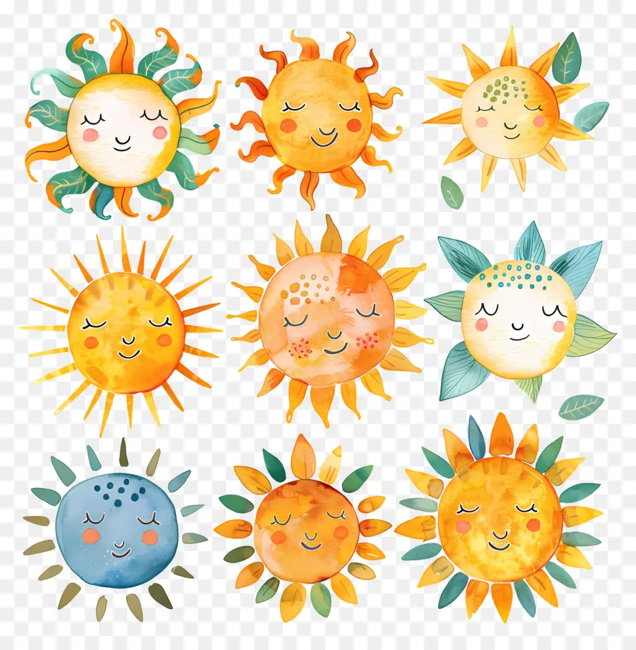 Sol，Ilustrações Em Aquarela PNG