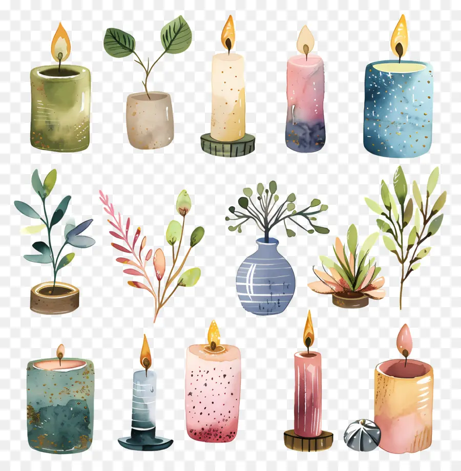 Velas，Ilustrações Em Aquarela PNG