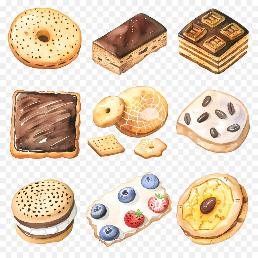 Biscoitos，Ilustrações De Alimentos Em Aquarela PNG