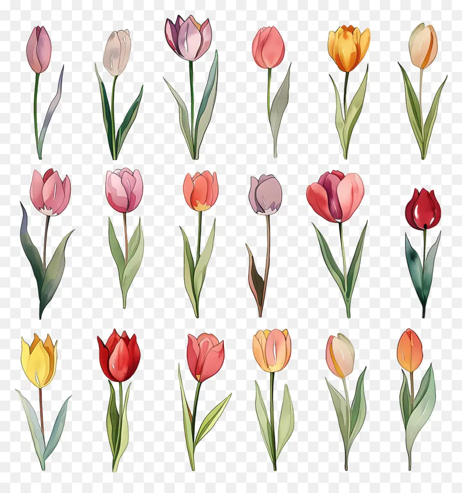 Tulipas，Pinturas Em Aquarela PNG