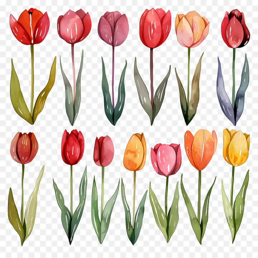 Tulipas，Tulipas Coloridas PNG